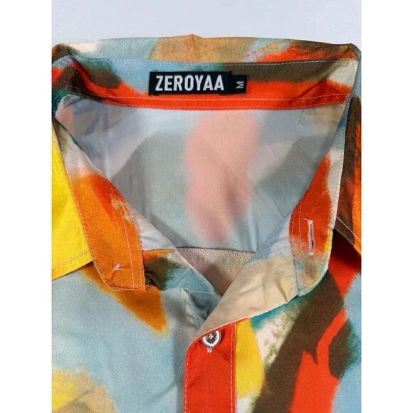 Zeroyaa Men's Medium Abstract Paint Splatter Button Down Shirt Long Sleeve Party - Picture 3 of 5